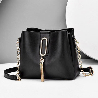 Tassels Bucket Bag Soft Leather Chain Shoulder Bag Crossbody Bags for Women