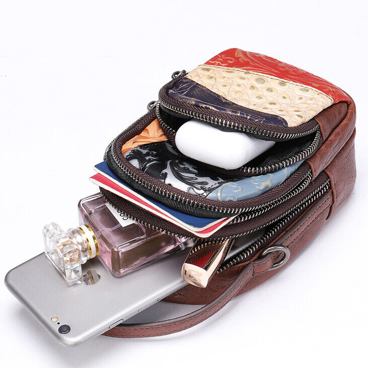100% Women's Genuine Leather Multi-color Handbag Sling Shoulder Bag Phone Holder