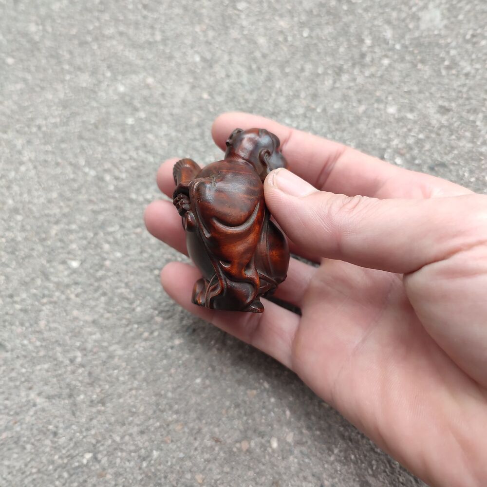 Chinese Fabulous Wood Carving Buddha Statue Wooden Figurine Incense Burner Pig