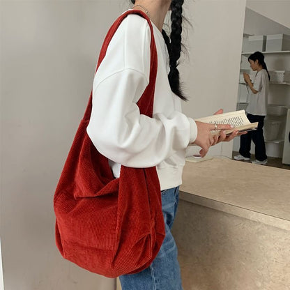 Crossbody Messenger Bag Large Shoulder Corduroy Tote Handbag Zipper 32*13*35 CM