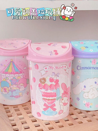 Cute HelloKitty Home Trash Can with Swing Lid Waste Garbage Bin Wastebaskets