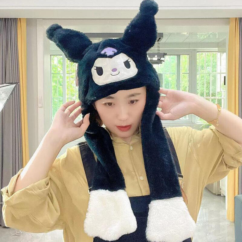Women Kuromi Melody Plush Cap Cinnamoroll Moving Ear UP Hat Airbag Cap Doll Hats