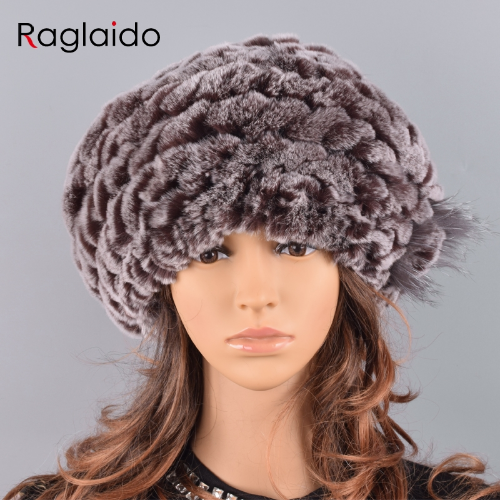 Berets Caps Women Rabbit Fur Hat Causal Warm Knitted Caps Outdoor Volume Hats