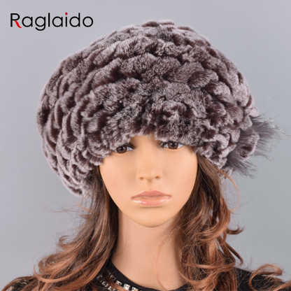 Berets Caps Women Rabbit Fur Hat Causal Warm Knitted Caps Outdoor Volume Hats