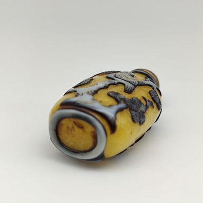 Antique Chinese Old Beijing Glaze Snuff Bottle Carved Flowers And Birds Statue