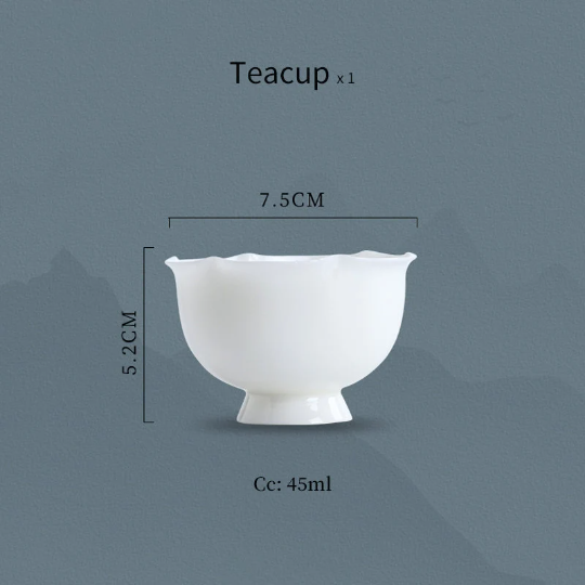 White Petal Ceramic Tea Cup Porcelain Cup of Tea 45ml