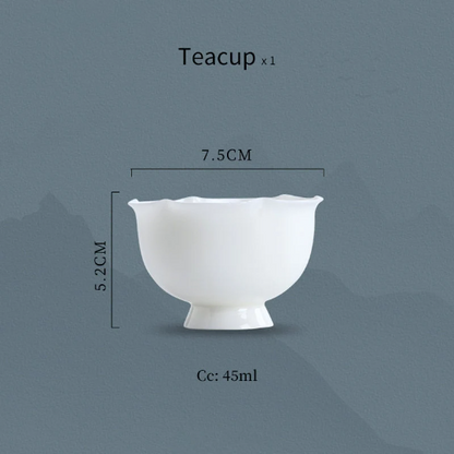 White Petal Ceramic Tea Cup Porcelain Cup of Tea 45ml