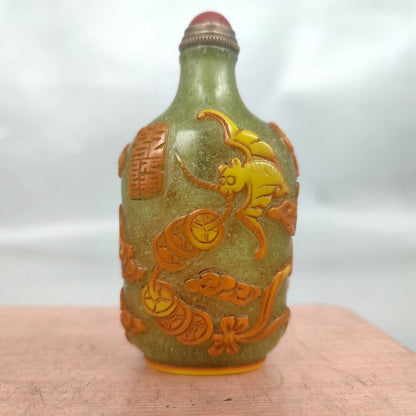 chinese snuff bottles peking glass vintage box carved bat yellow statue gifts