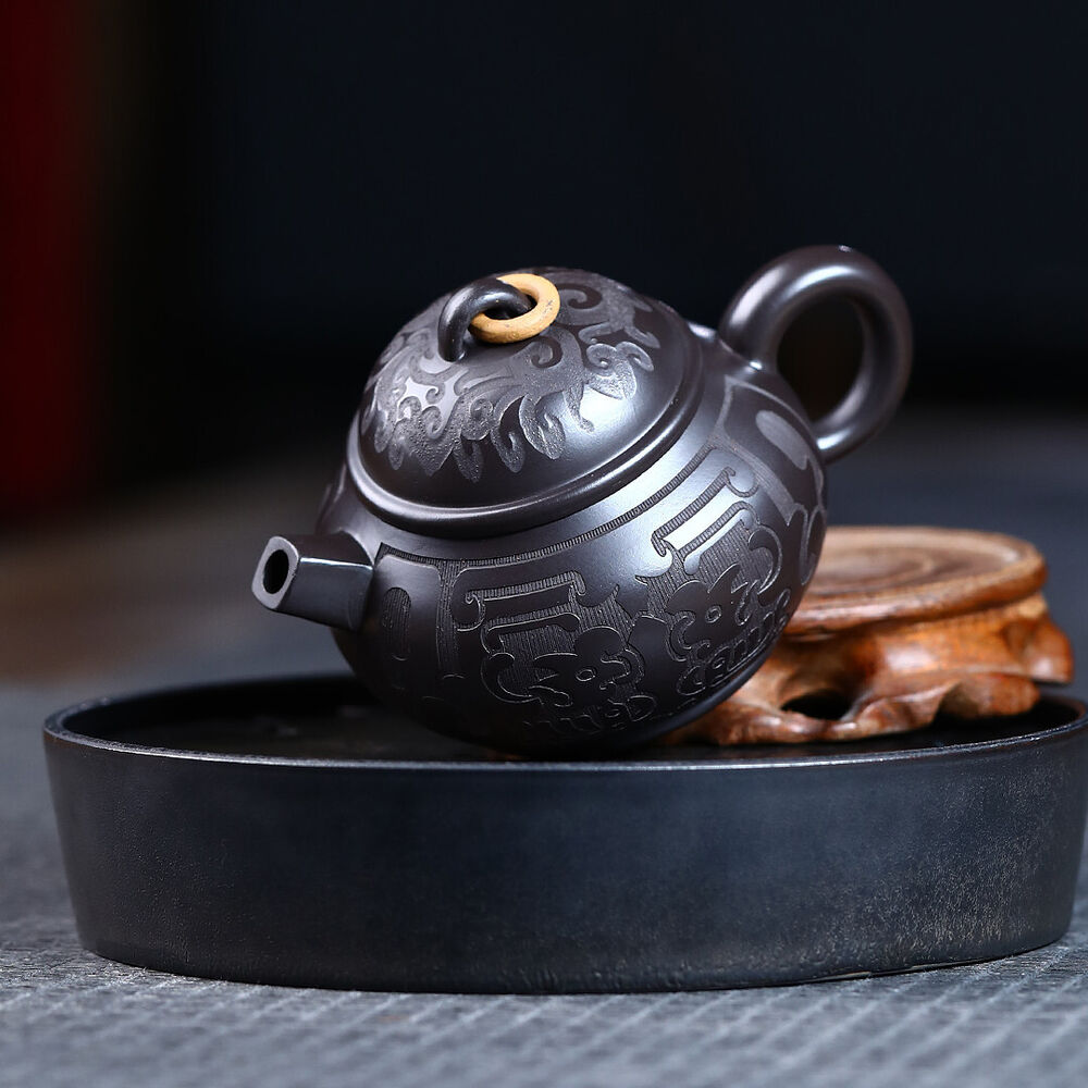 handmade tea pot master made marked yixing zisha black clay pot 9 infuser holes