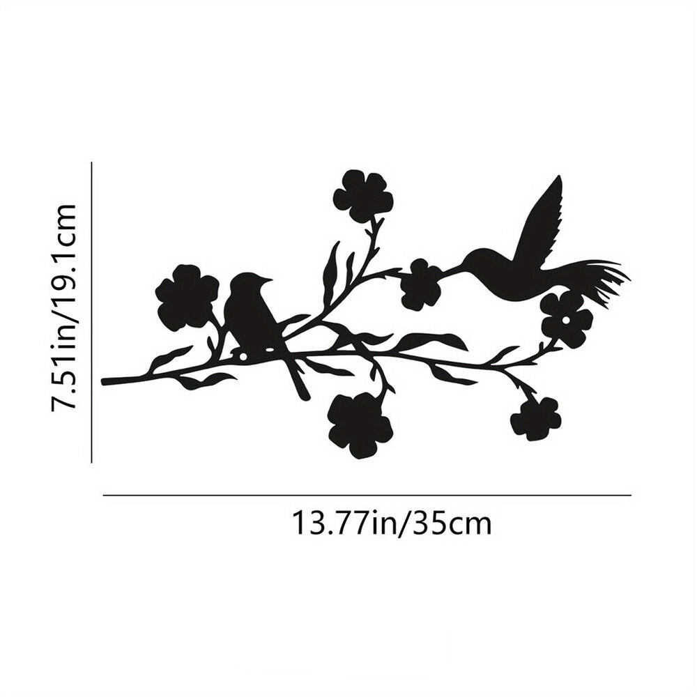 1pc Black Leaves and Flowers Metal Birds Wall Art Decor for Home and Garden