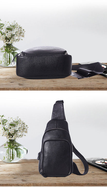 Sling Backpack Men's Genuine Leather Crossbody Chest Bag Casual Sport Daypack