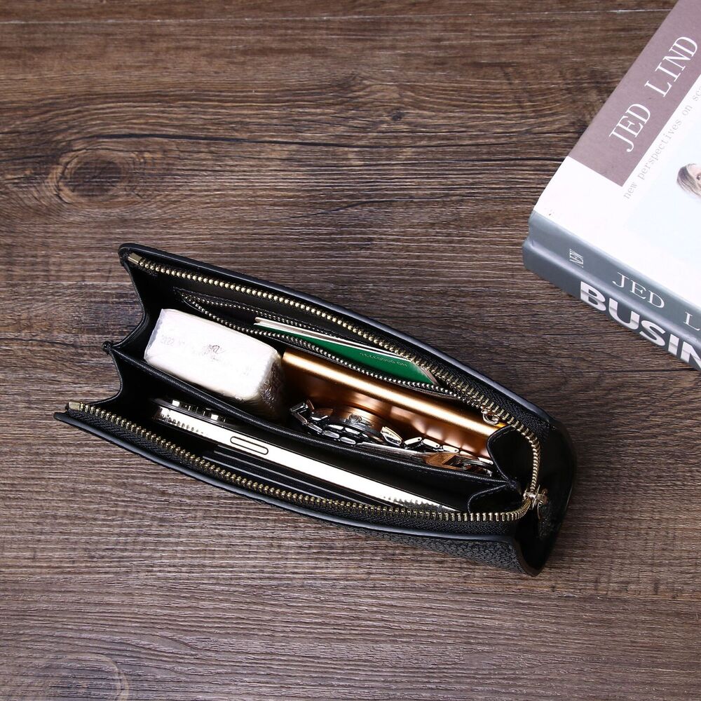 Cowhide Leather Men's Clutch Bag, Desinger Pearl Fish Skin Pattern Long Wallets