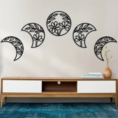 5pcs Moon Phase Wall Hanging Decor Flower Leaf Wall Art Decor Nordic Decoration
