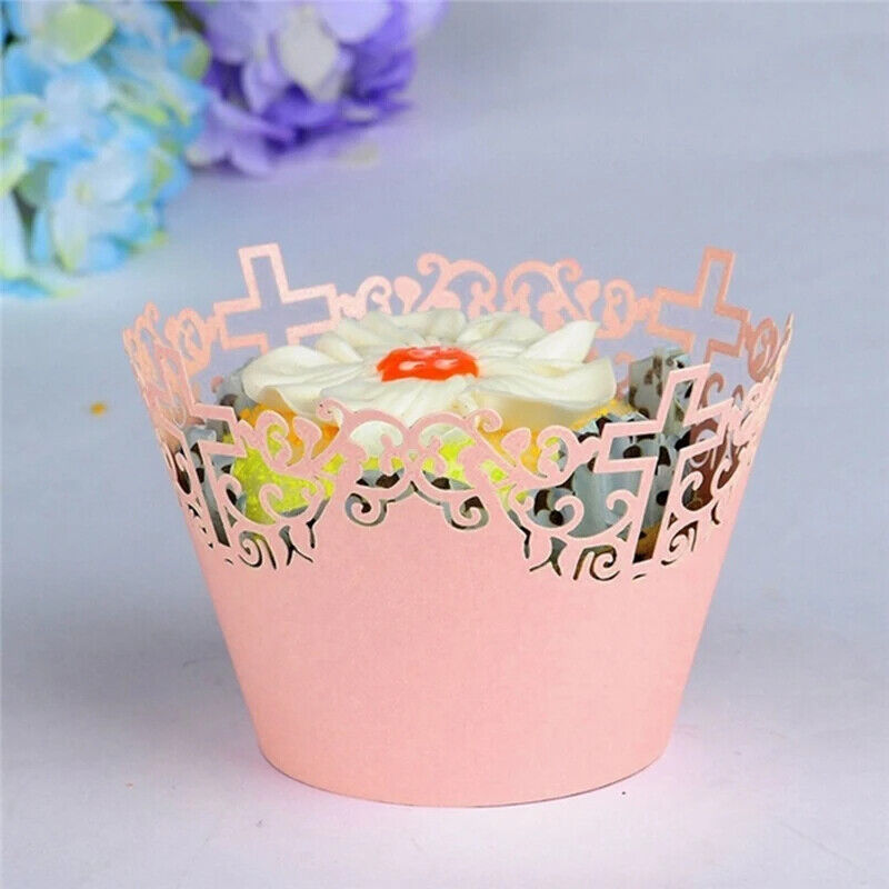 Baking Cup Liners 25Pcs Filigree Lace Out Cross Vine Paper Cake Cupcake Wrappers