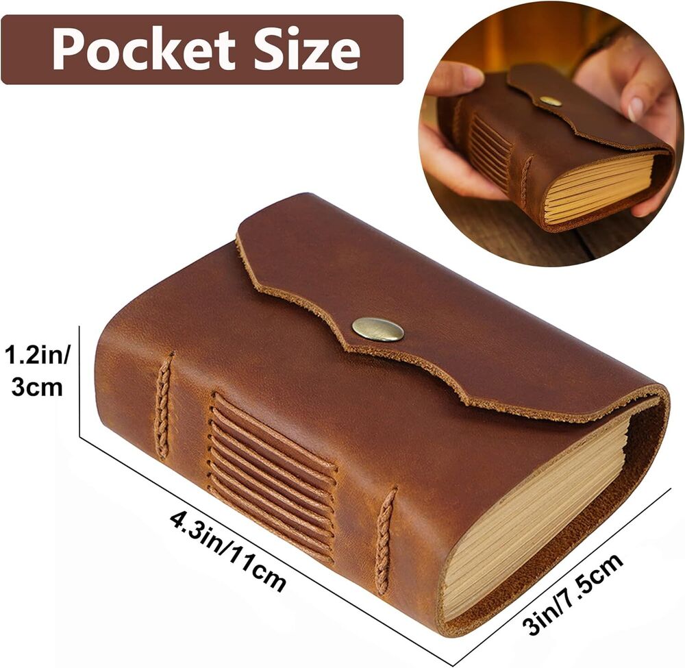 Handmade Vintage Leather Pocket Notebook Journal Unlined Kraft Paper 320 Page