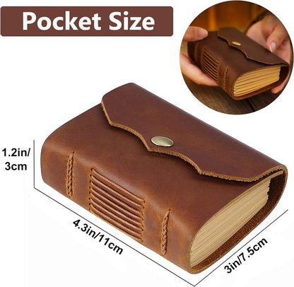 Handmade Vintage Leather Pocket Notebook Journal Unlined Kraft Paper 320 Page