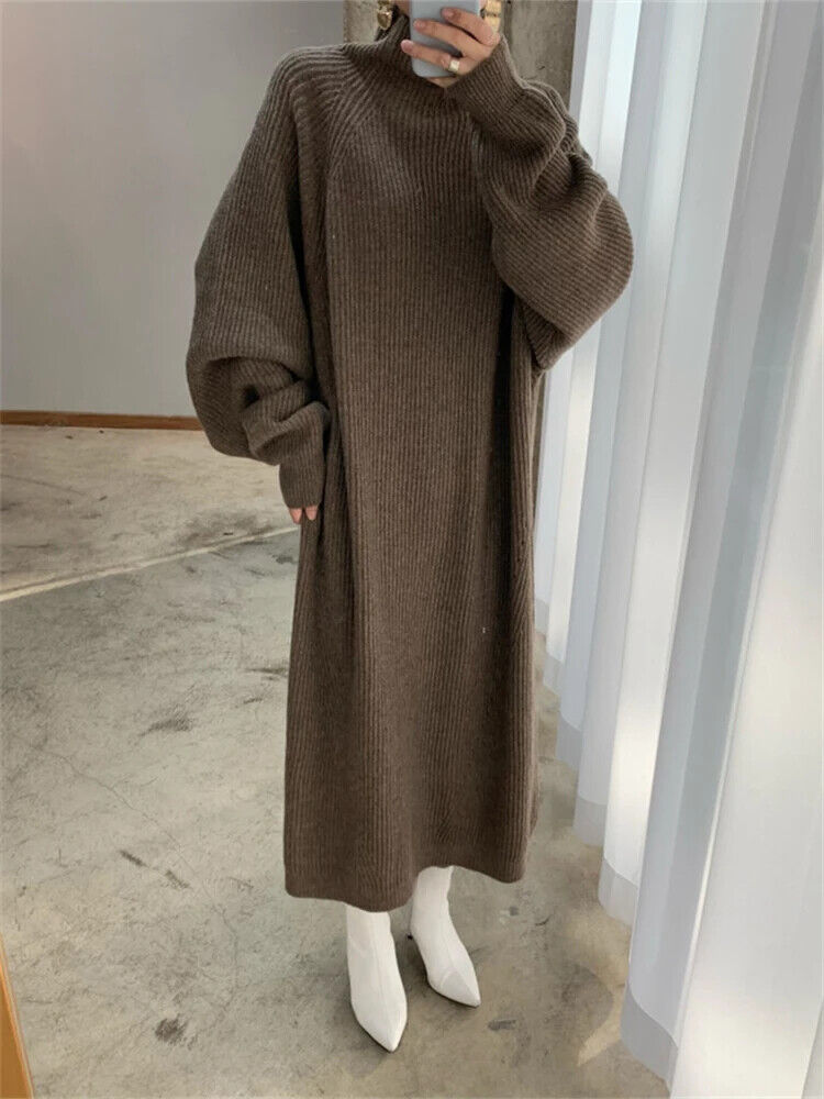 Women Dress Sweater Women Dress Thick Winter Dresses Turtleneck Black