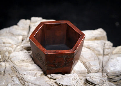 Chinese Yixing Zisha Clay Handmade Exquisite flowerpot（手工六方 底款：铁画轩）