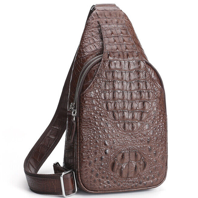 Men's Real Crocodile Alligator Skin Leather Crossbody Bag Luxury Sling Backpack