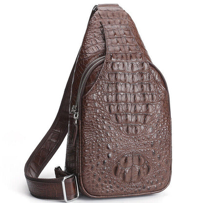 Men's Real Crocodile Alligator Skin Leather Crossbody Bag Luxury Sling Backpack