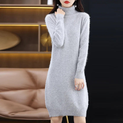 Women's High Back Collar Long Sweater Casual Long Sleeve Dress
