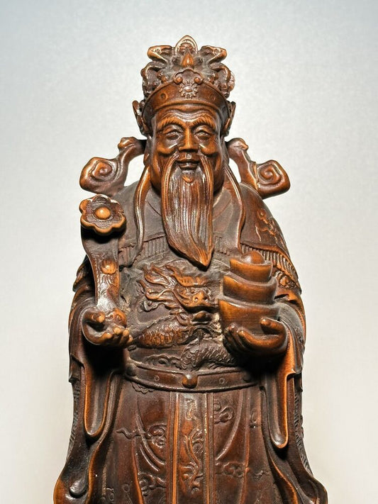 Vintage Chinese Antiaue Wooden Carved Mammon Statue Wood Figure Figurines Decor