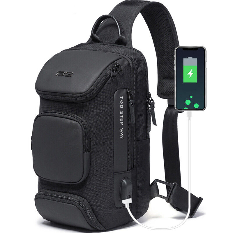 Men's Sling Backpack Oxford cloth Waterproo Crossbody Bags USB Charging Port