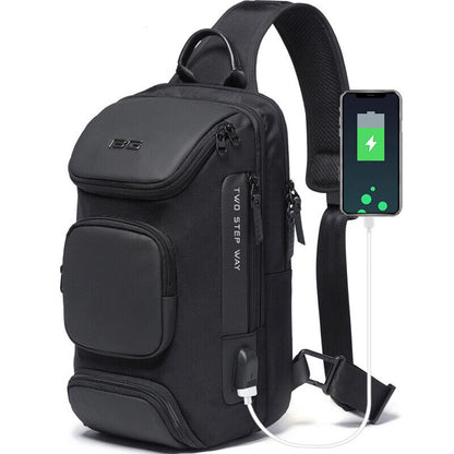 Men's Sling Backpack Oxford cloth Waterproo Crossbody Bags USB Charging Port