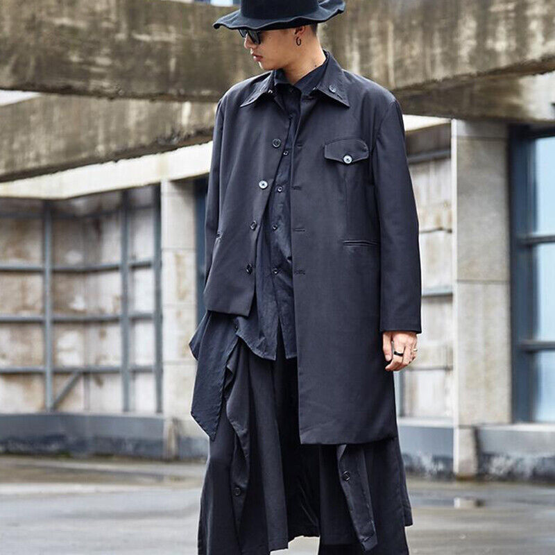 Men Japanese Casual Loose Oversize Shirt Black Harajuku Samurai Baggy Top Blouse