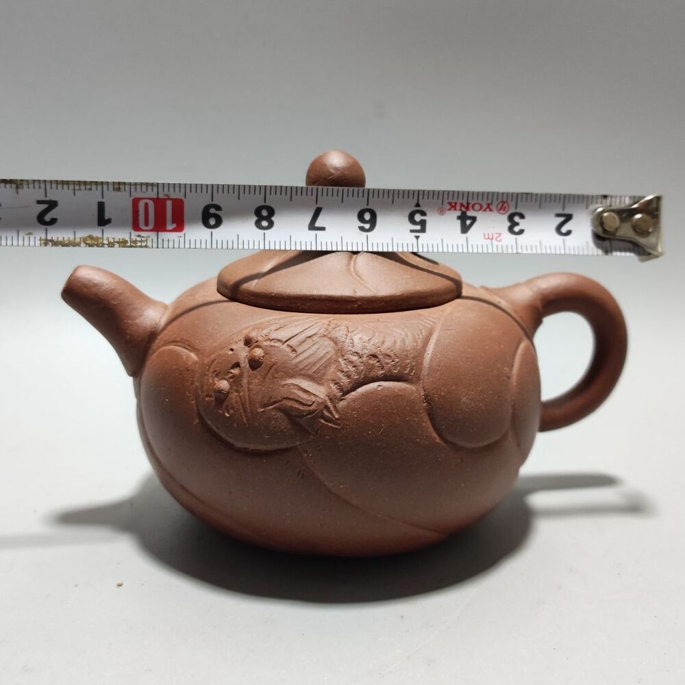 Vintage Chinese Yixing Purple Clay Teapot Zisha Ceremony Carving Collectible Art