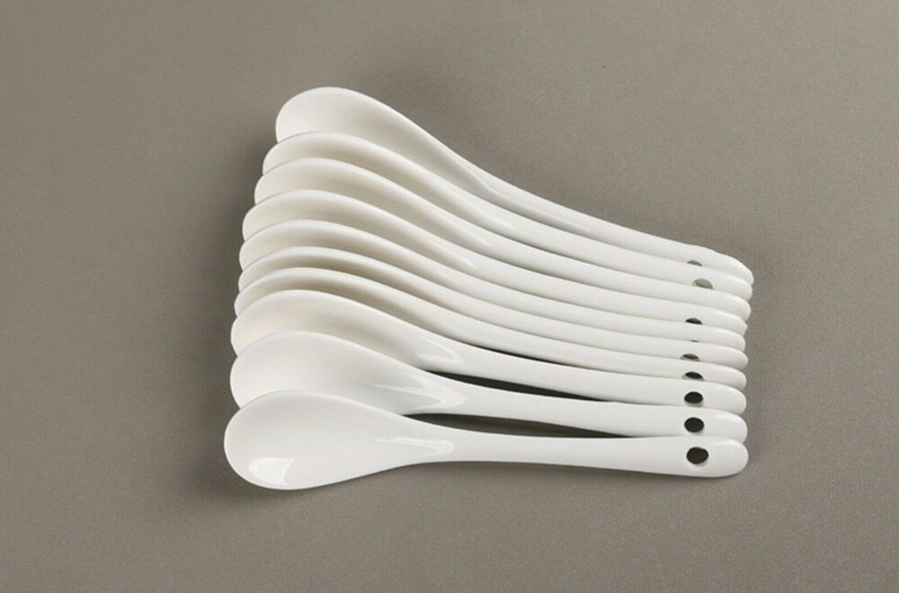 10Pcs 5 Inch Porcelain Ceramic Spoon Coffee Tea Cup Mug Latte Sugar Dessert
