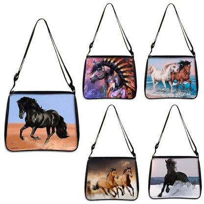 Horse Print Handbag Canvas Shoulder Bag Messenger Bags Travel Crossbody Nylon