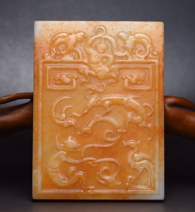 Chinese Old Natural Hetian Jade Carved Exquisite Statue Pendant Jewelry Rare Art