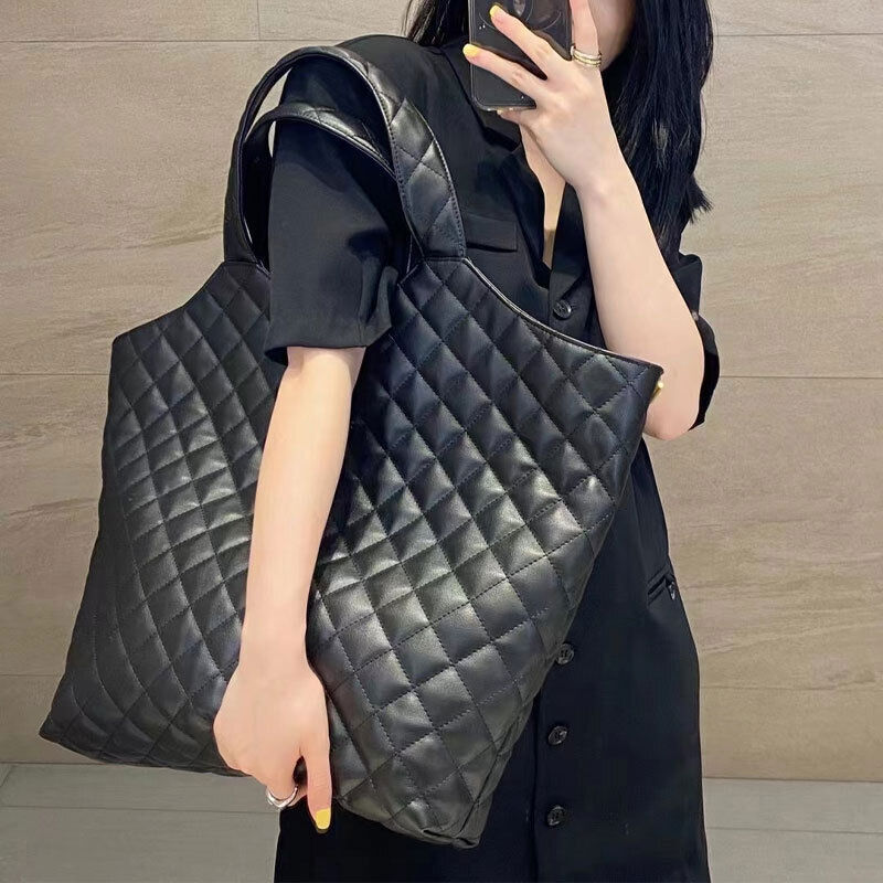 Women's Purse Handbag Genuine Leather Quilted Maxi Shopper Icare Large Tote Bag