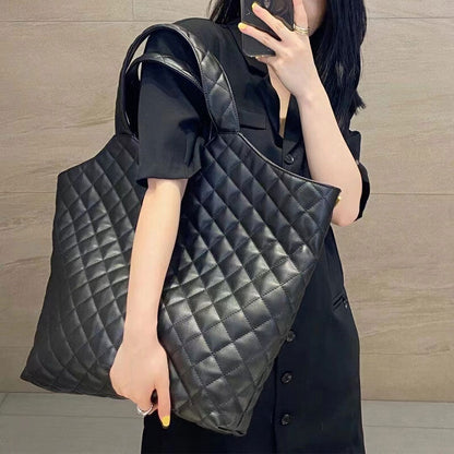 Women's Purse Handbag Genuine Leather Quilted Maxi Shopper Icare Large Tote Bag