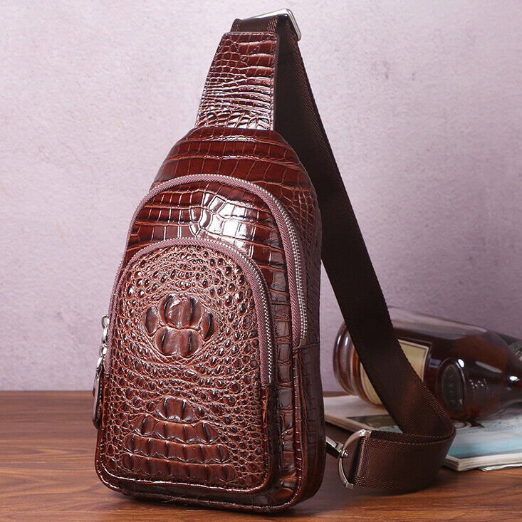 Men's Sling Backpack,100% Genuine Leather Crocodile Luxury Crossbody Bag Daypack
