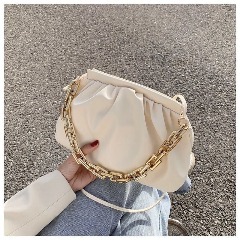 Thick Chain Shoulder Bags Synthetic Leather Pleated Cloud Bag Crossbody Purse