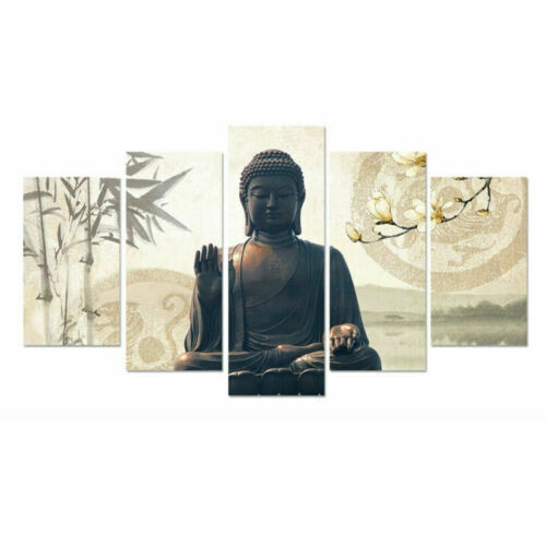 Buddha Meditation Bamboo Orchid 5 Pc Canvas Wall Art Painting Poster Home Decor