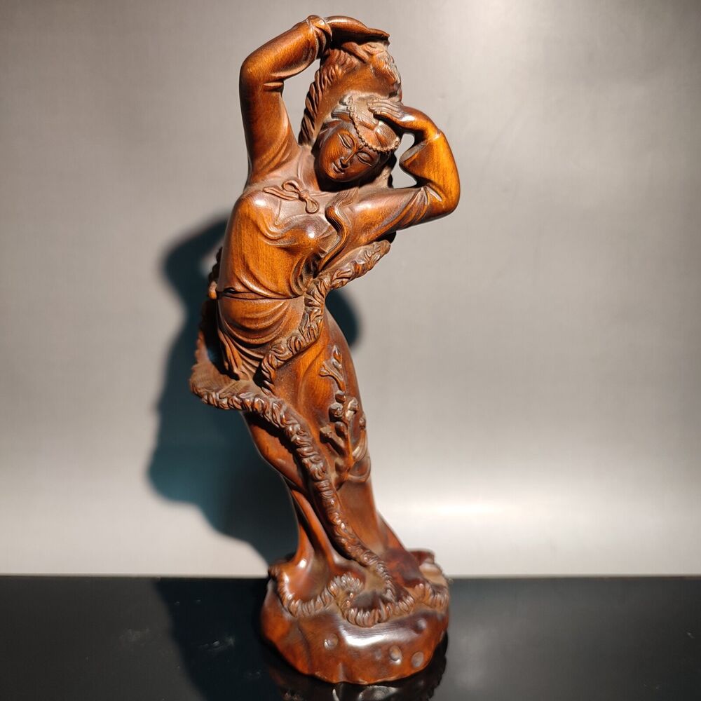 vintage boxwood beauty figurine sexy Gift girl Dream carving national dance rare