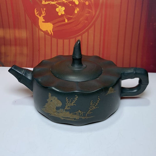 Vintage Chinese Yixing Purple Clay Teapot Zisha Ceramic Bamboo Kung Teaware Rare