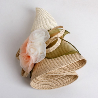 New Wide Brim Sun Hat Woman Straw Sun Cap Flower Sun Beach Outside Travel Cap