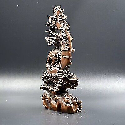 Chinese Boxwood Carving Kwan Yin Statue Woodwork Sculptures Home Decor Artwork