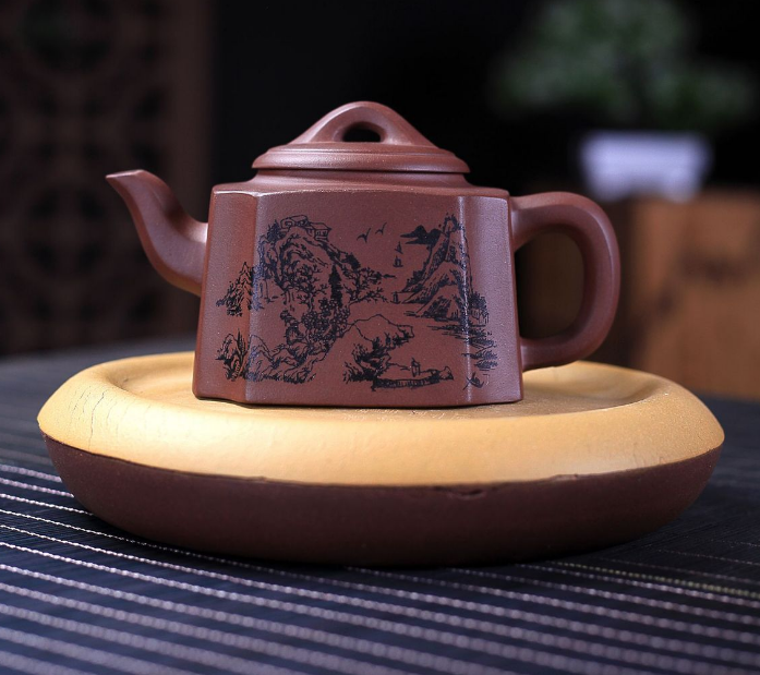 Yixing purple clay pot raw ore Purple mud manual Kung Fu tea set picturesque, co