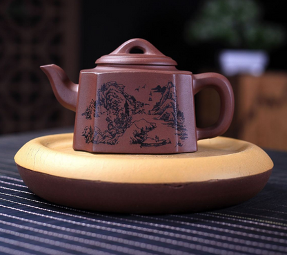 Yixing purple clay pot raw ore Purple mud manual Kung Fu tea set picturesque, co