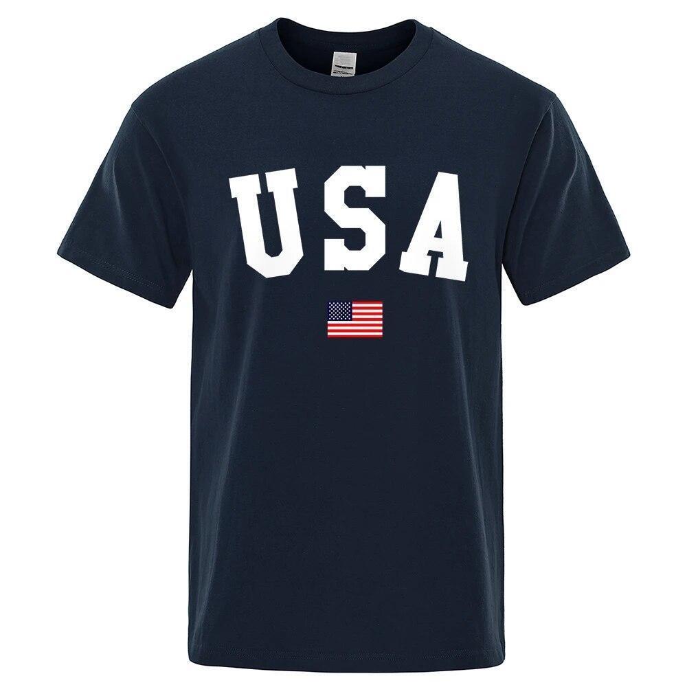 New Men's USA Flag T Shirt American Patriotic 100% Cotton