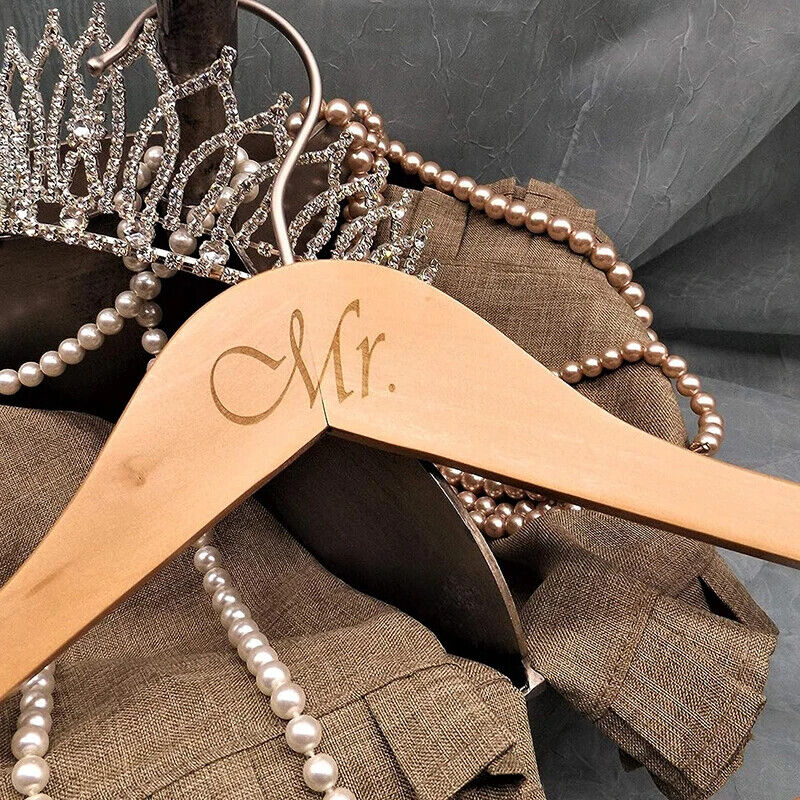 Wedding Dress Hangers Wooden Mr Mrs Husband Wife Bride Groom Couple Rustic Decor