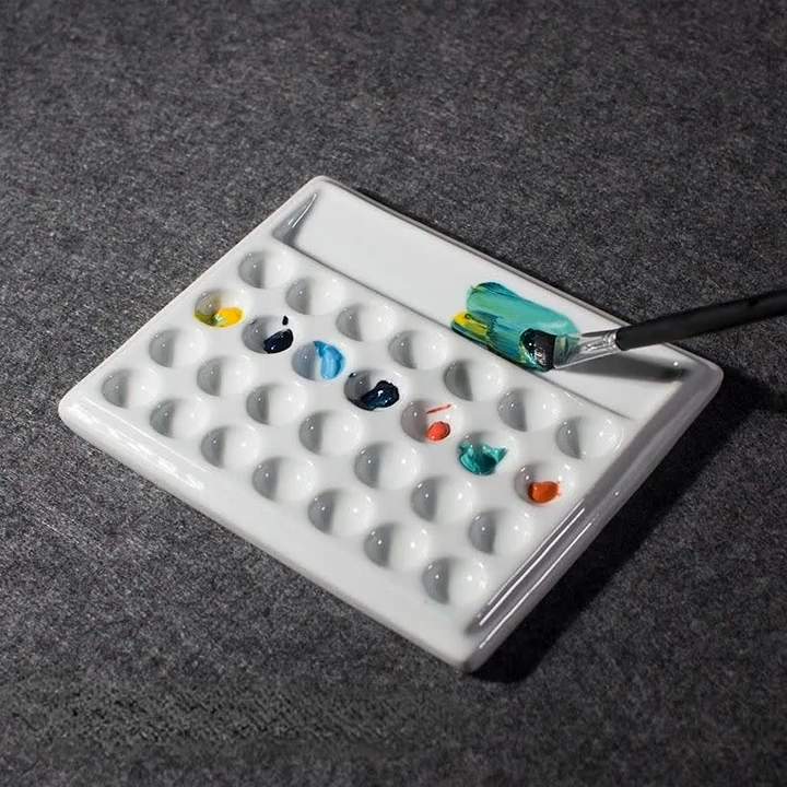 Painting Palette Ceramic Square Pure White Chinese Art Watercolor Paint Dish Box