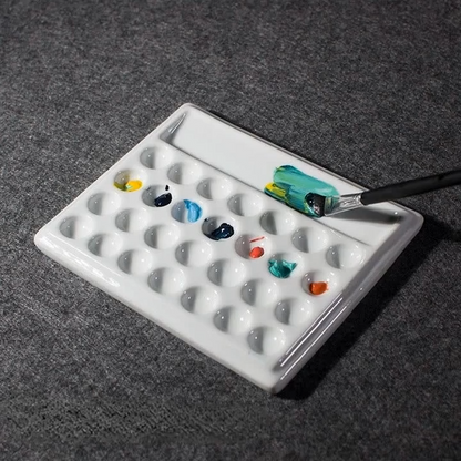 Painting Palette Ceramic Square Pure White Chinese Art Watercolor Paint Dish Box