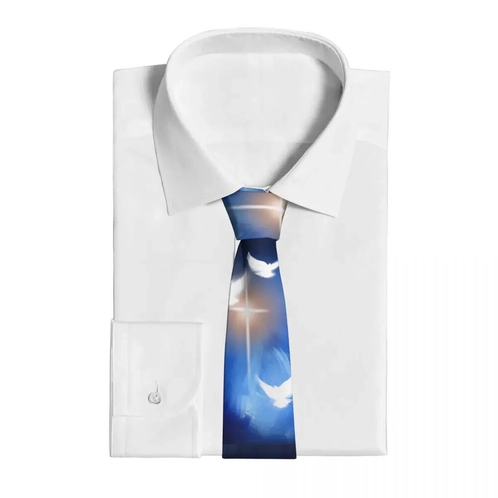 Men Neckties 8cm Polyester Glowing Christian Cross Three Doves Women Narrow Ties