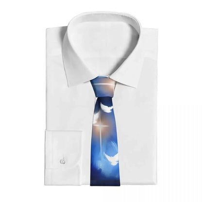 Men Neckties 8cm Polyester Glowing Christian Cross Three Doves Women Narrow Ties